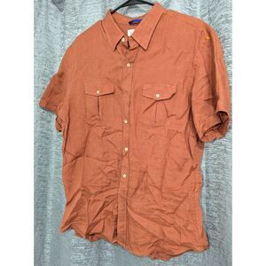 Teddy Stratford Mens 4 (L) Linen Button Down Short Sleeve Burnt Orange/Rust‎